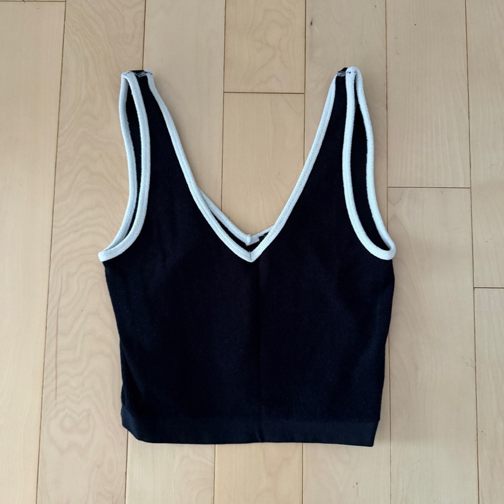 Forever 21 Black and White Terry Cloth Cropped Tank Top